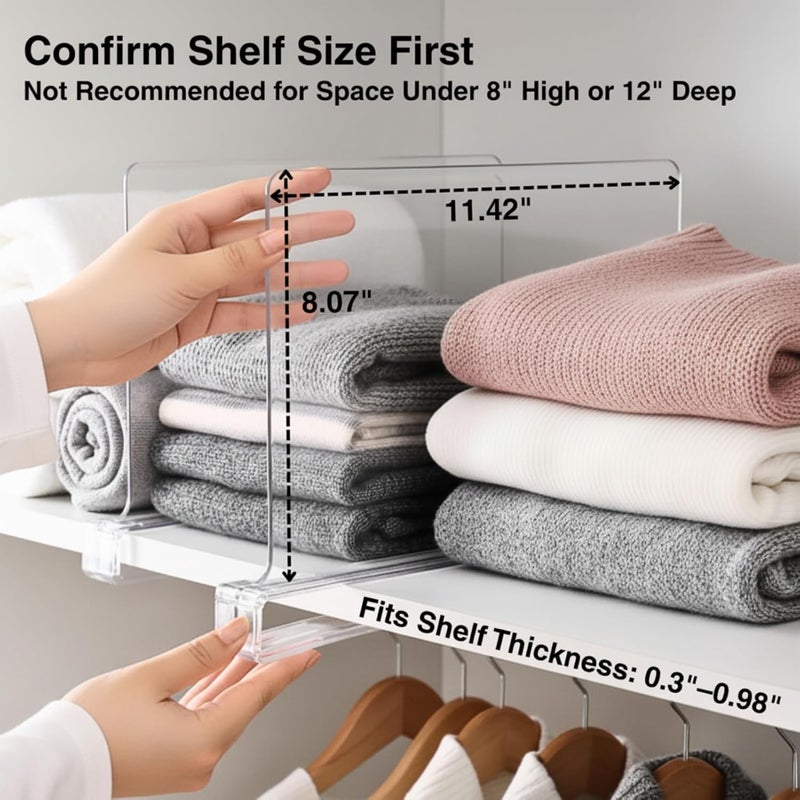 SortNStore Shelf Dividers Purse Organizer for Closet: 8-Pack Acrylic Bag Storage Organizer for Handbags, Clutches, Clothes, Sweater, Towel on Wood Shelves - Image 4